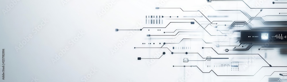 Poster Futuristic building design featuring a central circuit motif and modern architectural elements