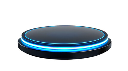 Futuristic blue neon ring pedestal display stand