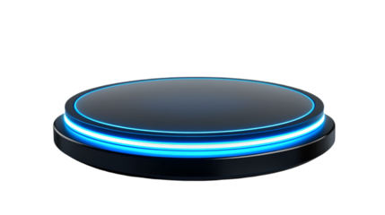 Futuristic blue neon ring pedestal display stand