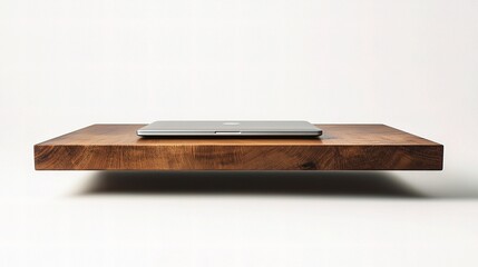 Sleek Laptop on Wooden Desk Isolated on White Background