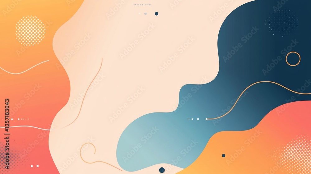 Aufkleber abstract background with smooth flowing shapes in orange, blue, cream and soft lines design