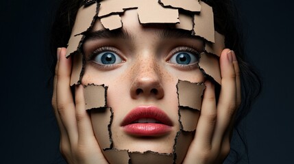 Surreal Portrait of Young Woman with Cracked Skin Effect