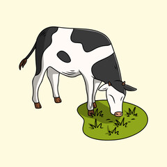 cow cartoon eating grass