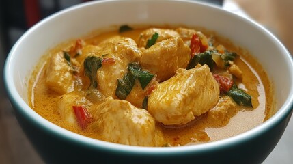 Fototapeta premium A delicious Thai curry made with chicken and red curry paste in a coconut milk sauce 