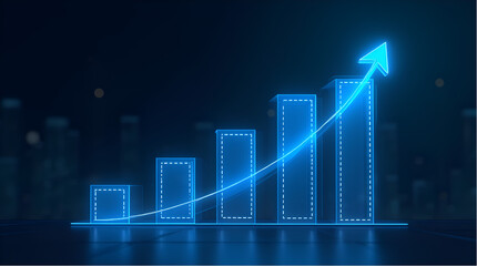Sleek Digital Financial Chart with Ascending Blue Arrow Representing Market Growth and Success