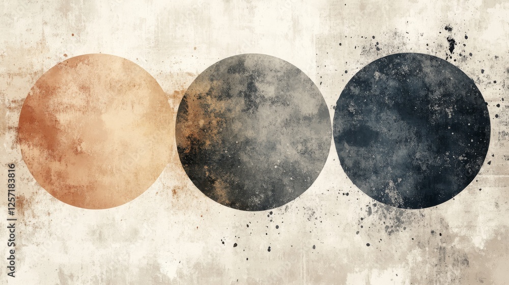 Poster three textured circles of varying colors overlap slightly