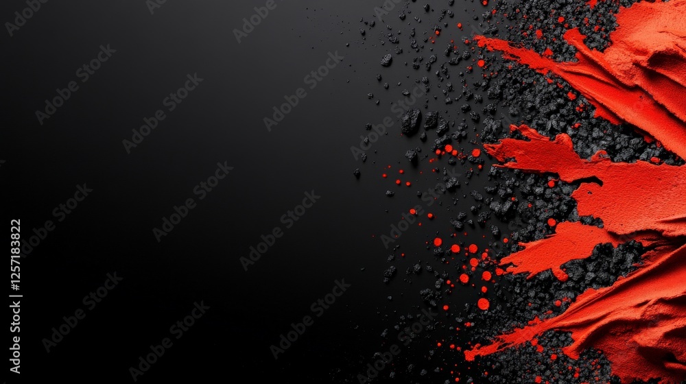 Poster dynamic red paint splash on dark background with textured elements