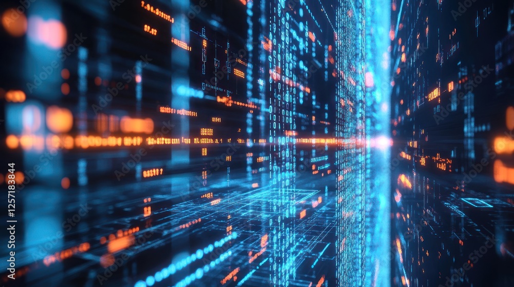 Leinwandbilder Digital network represents data flow and processing with binary code
