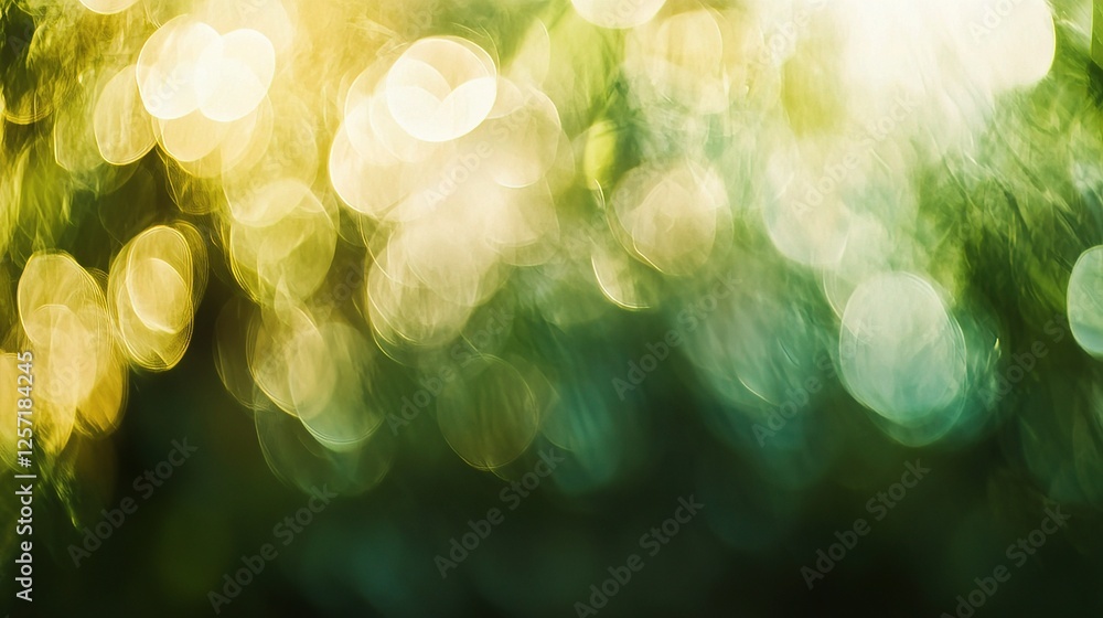 Poster abstract spring background with green leaves and soft bokeh effect