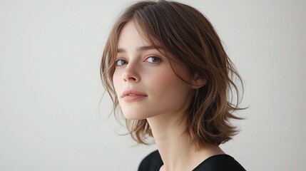 Fototapeta premium Young Woman Posing in Studio Portrait with Natural Light and Soft Focus