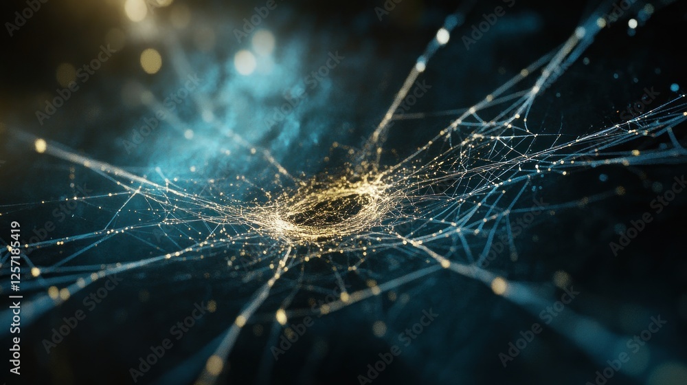 Poster an abstract network of golden lines connects to a center