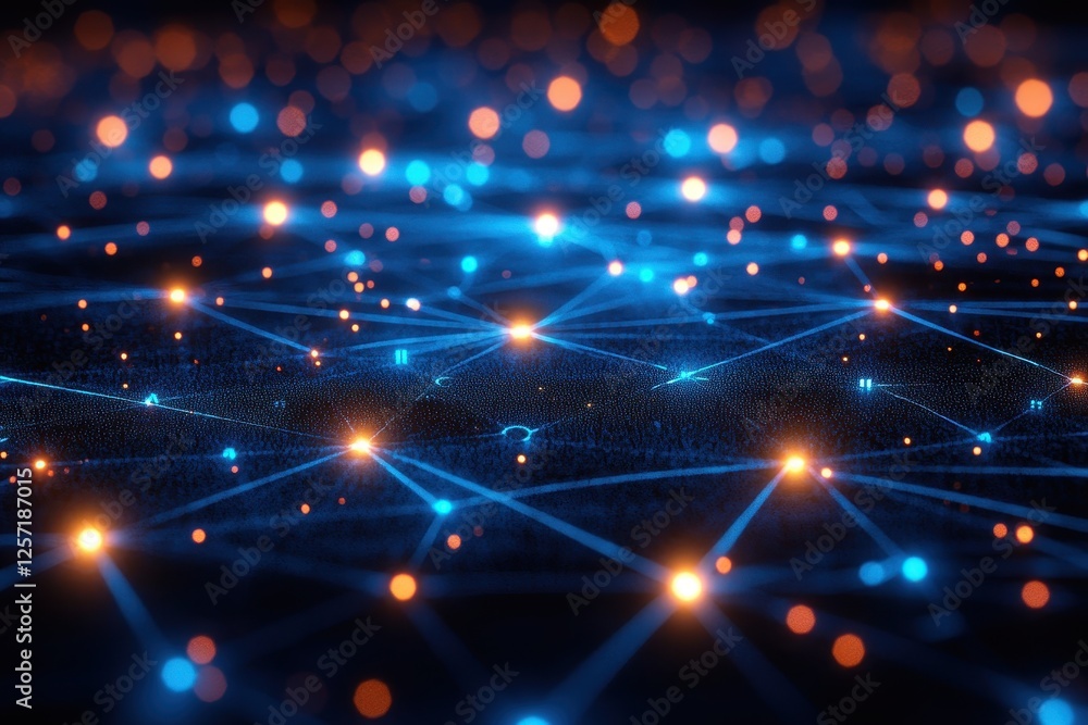 Wall mural abstract digital network with glowing nodes and connections in futuristic technology background