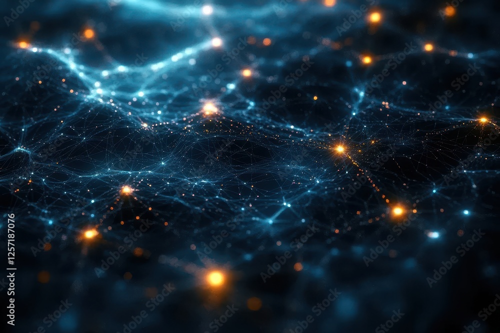 Wall mural abstract digital network with glowing nodes and connections in a futuristic technology background