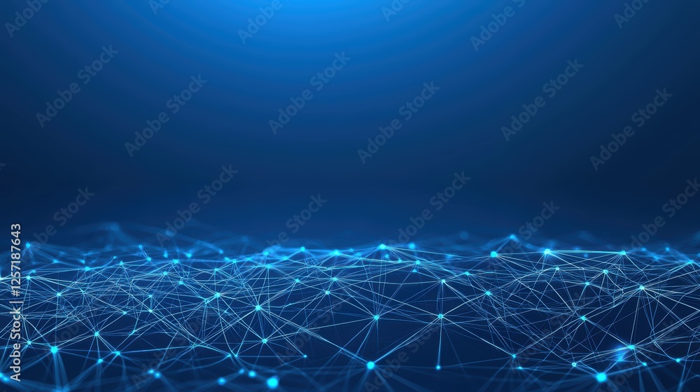 Poster abstract blue background with connected lines and dots, a modern design for tech, science, data visu