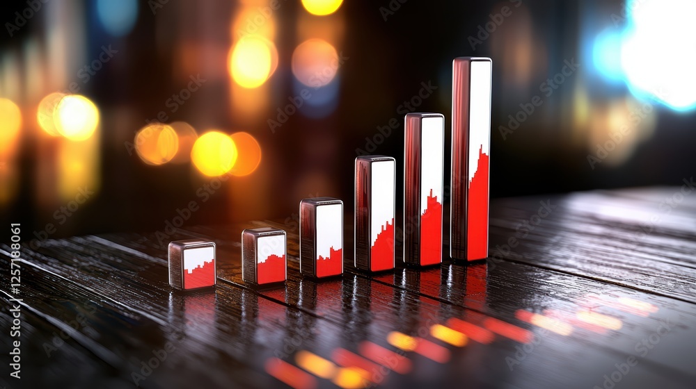 Poster Striking contrast, red and white bars form a dynamic visual pattern on table red