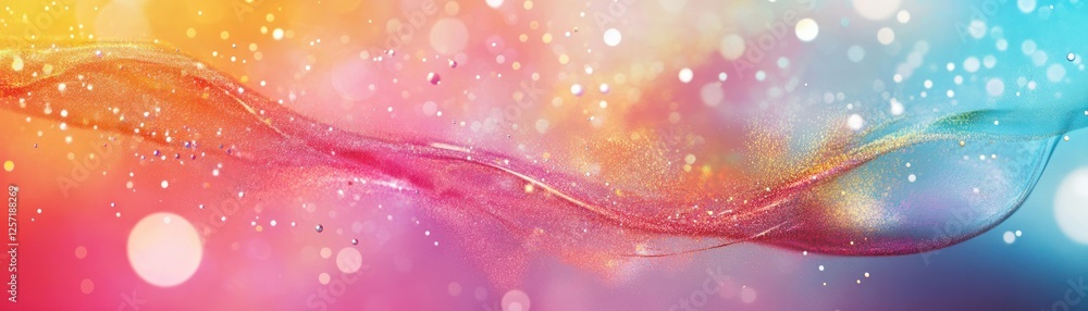 Poster Abstract colorful background with wavy lines and bokeh lights
