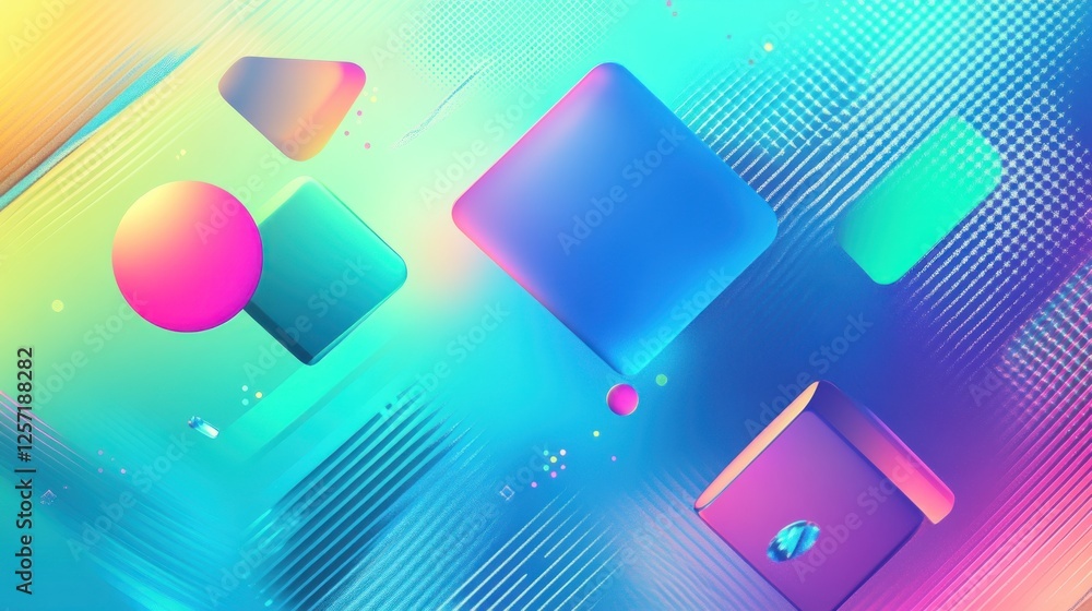 Aufkleber colorful abstract geometric shapes float on a vibrant gradient backdrop