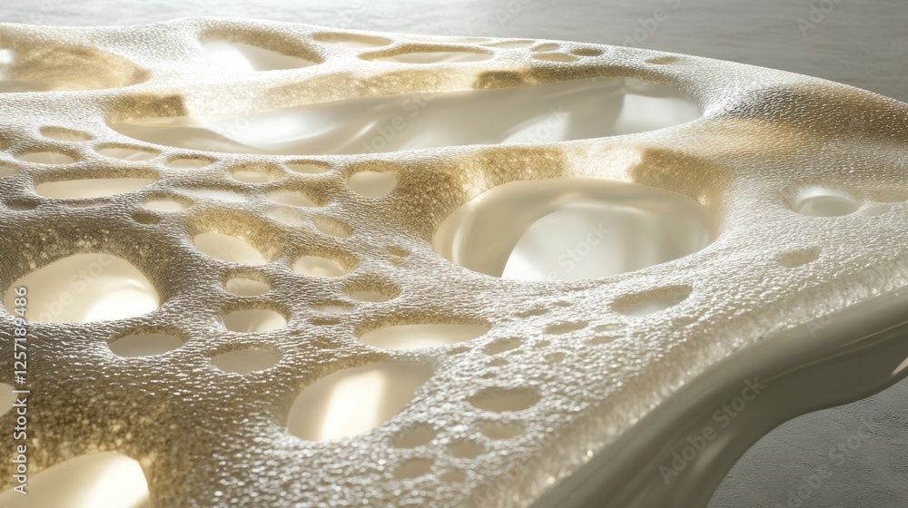 Poster An abstract porous structure with varying sized holes is displayed