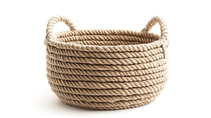 Obraz premium Beige Rope Basket Isolated on White Background. Potential Use Home Decor, Gift