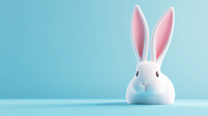 Obraz premium cute white rabbit with large ears sits against soft blue background, creating playful and serene atmosphere. rabbit fluffy fur and gentle expression add to charm of scene