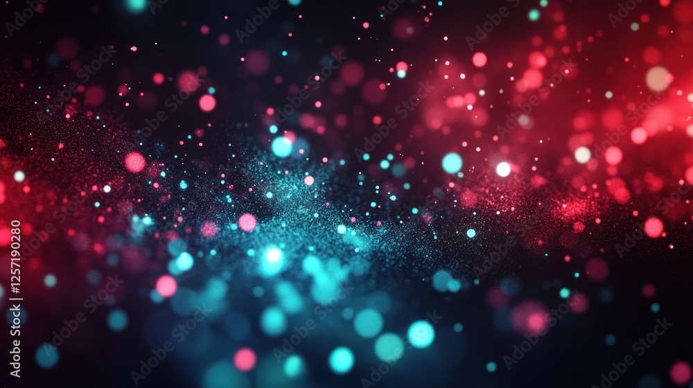 Aufkleber Bokeh of red and cyan lights floating in the dark