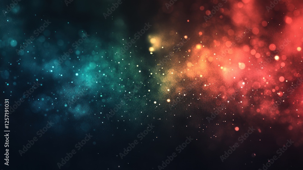 Poster Abstract colorful nebula with sparkling particles and bokeh effects