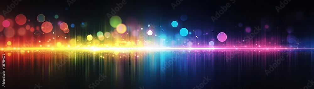 Poster Colorful light patterns on a black background creating a vibrant abstract design