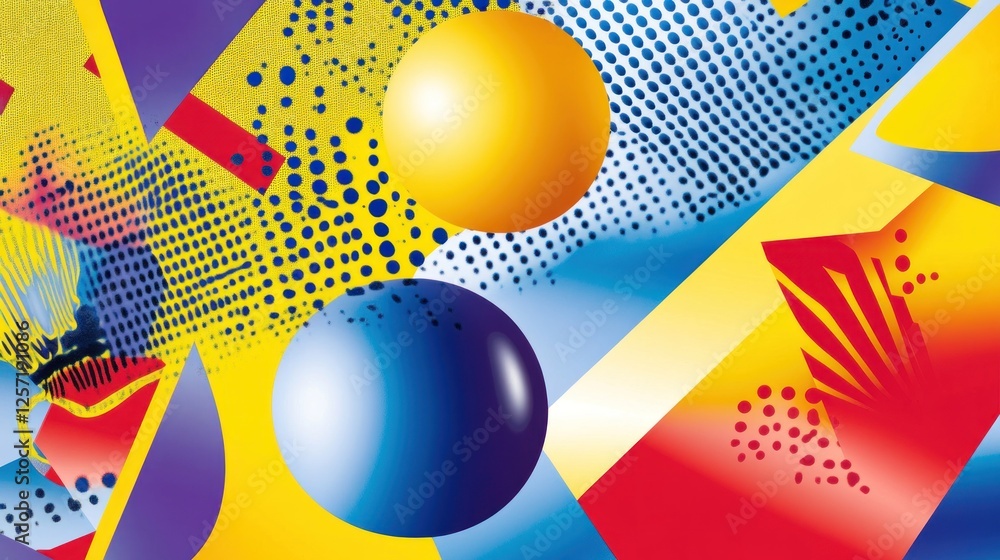 Poster abstract background features floating spheres and geometric designs