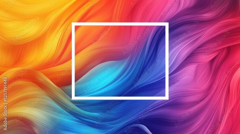 Poster colorful abstract fluid background with white square in center