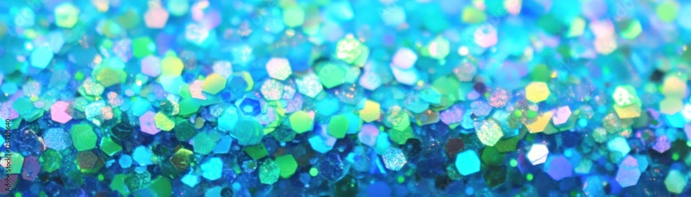 Poster Turquoise and blue glittering hexagons shine and create a pattern