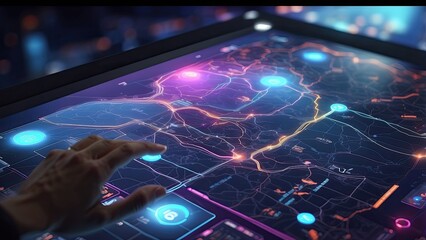 A close-up image of a person's hand placing a location marker pin on a digital map