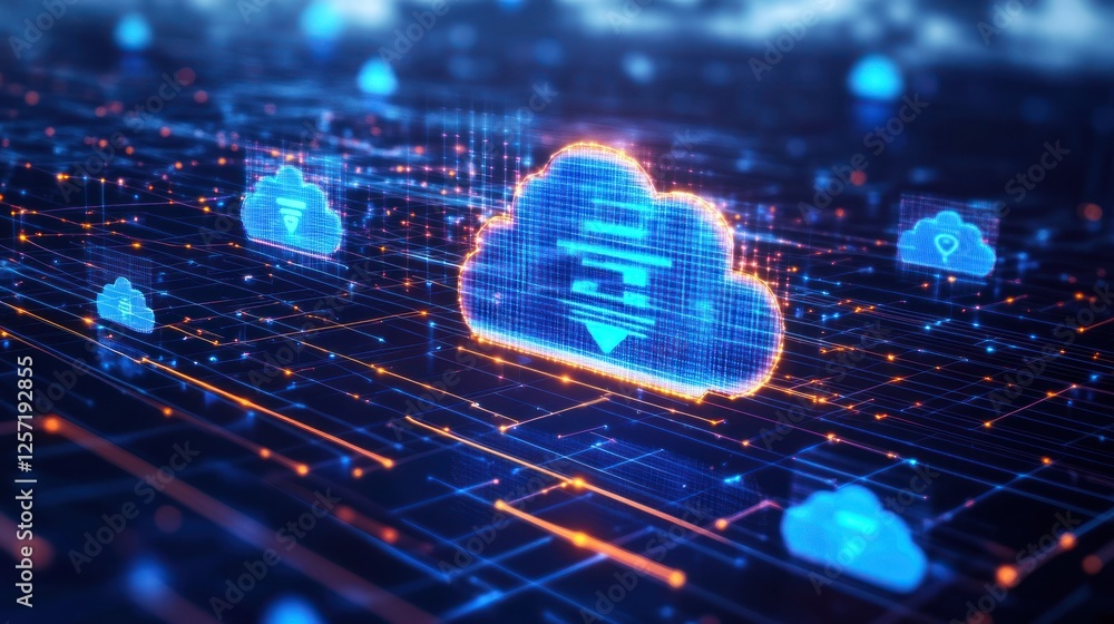 Poster Digital cloud network connectivity with downloading symbol representation concept