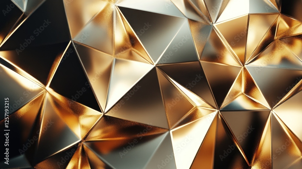 Poster Triangular metallic surface with golden reflections and geometric patterns