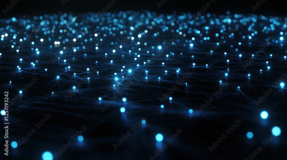 Poster Abstract network of interconnected glowing nodes in dark space