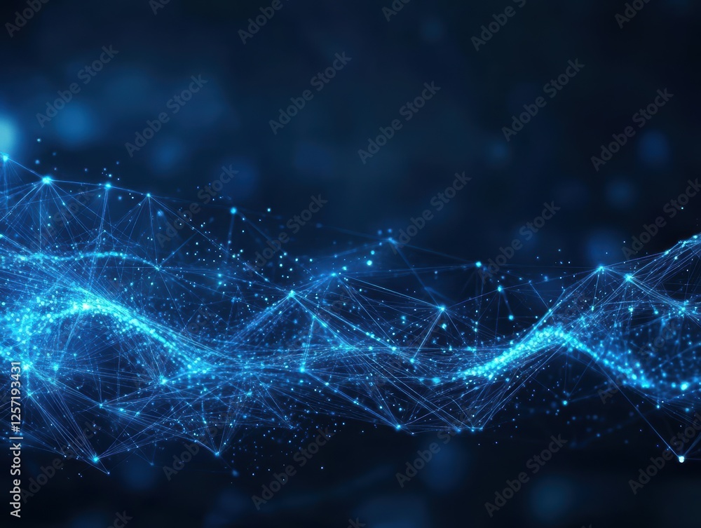 Poster Blue network with interconnected lines and dots forming a digital abstract background design