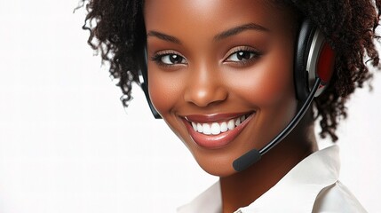 Smiling Call Center Employee Using Headset in Isolated Environment