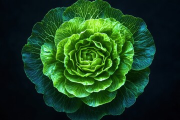 Obraz premium a Head Lettuce full view isolated on dark Background