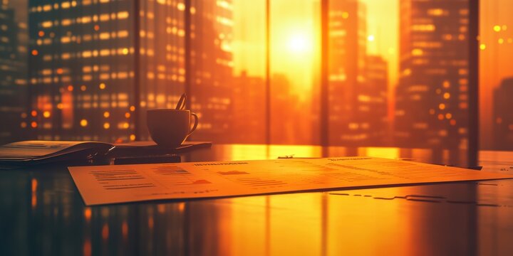 Enterprise risk assessment matrix in urban office setting during sunset for strategic planning