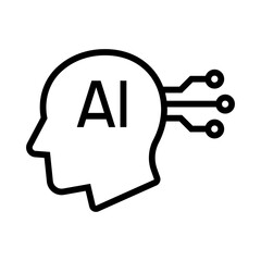 Human head tech icon, AI chip technological brain, Artificial intelligence, Simple flat design symbol, Isolated on white background, Vector illustration