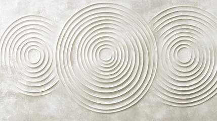 Fototapeta premium Three concentric circles textured into a neutral colored wall