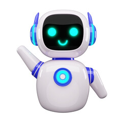 Happy robot. 3d ai character, chat bot mascot isolated on white background, GPT chatbot icon. Artificial intelligence, trendy technology, support service, funny automation computer 