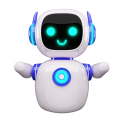 Happy robot. 3d ai character, chat bot mascot isolated on white background, GPT chatbot icon. Artificial intelligence, trendy technology, support service, funny automation computer 