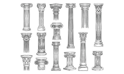 greek and roman columns handdrawn collection