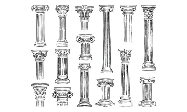 greek and roman columns handdrawn collection
