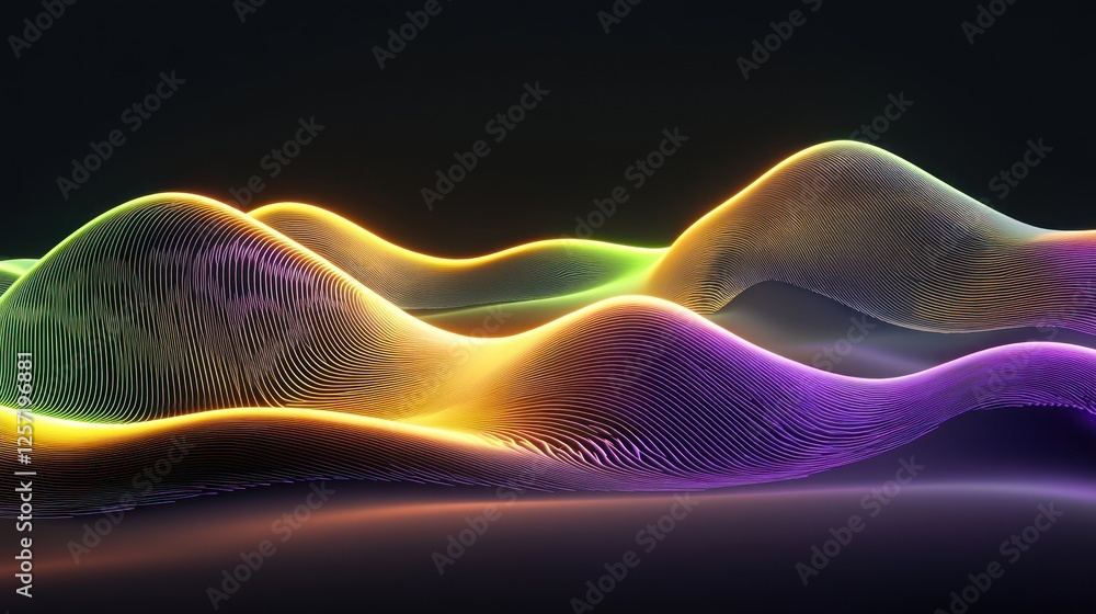 Poster abstract luminous landscape features wavy textures and colorful gradients