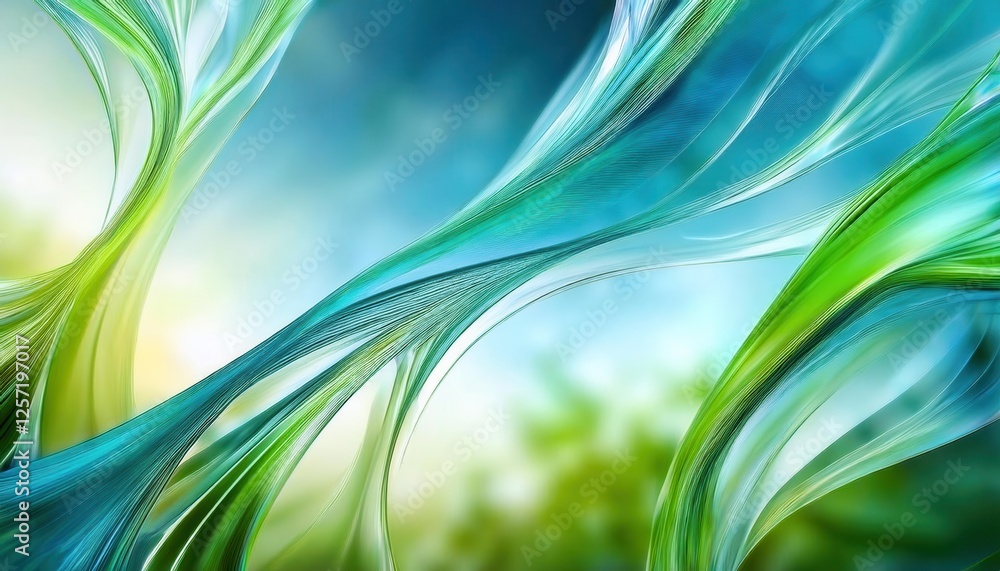 Poster ethereal abstract flow in blue and green hues with dynamic light textures, perfect for modern design