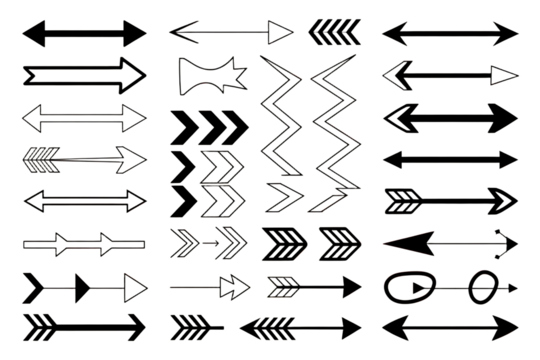 Diverse Arrow Set PNG – Straight, Curved, Dashed, Looped & Zigzag Arrows for UI & Infographics 