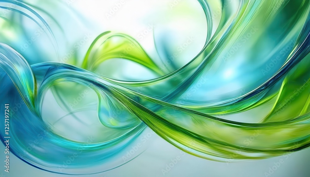 Poster ethereal abstract flow in blue and green hues with dynamic light textures, perfect for modern design