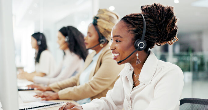 Call center, computer and virtual with woman in office for flight booking, customer support and itinerary planning. Tour guide consultant, help desk and vip program with person in travel agency