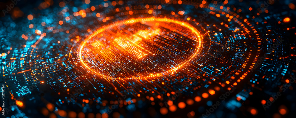 Poster abstract digital illustration of glowing circuit patterns and shapes